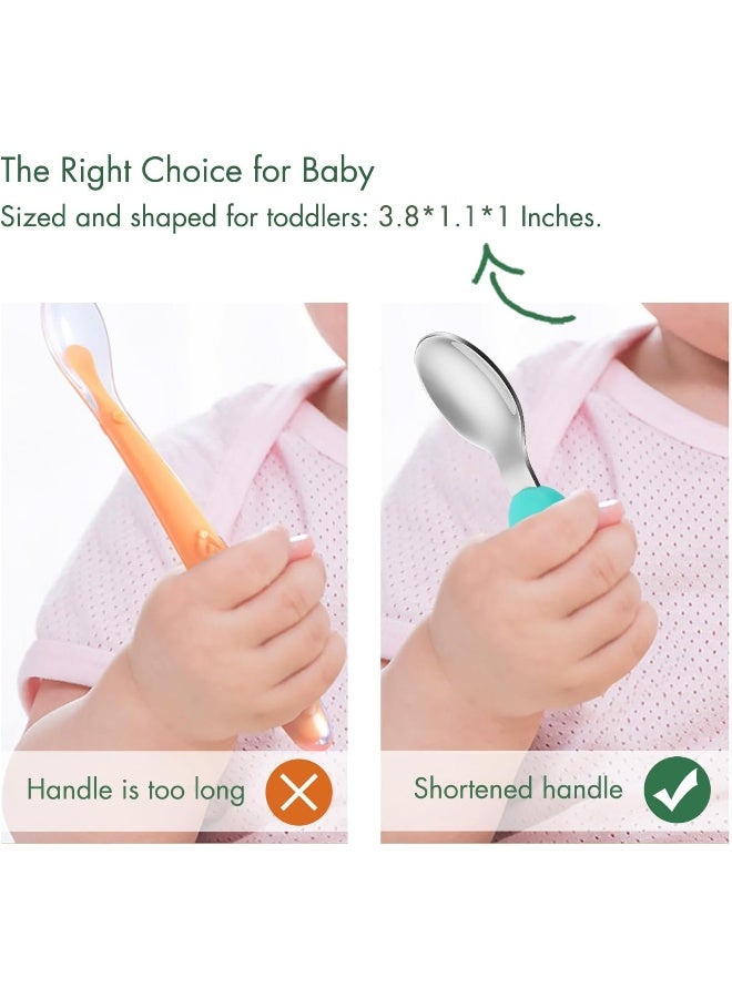 YIVEKO Baby Fork and Spoon Set with Carry Case Baby Training Utensils Self Feeding Toddler Silverware Silicone and Stainless Steel Kids and Toddler Utensil Set-Dinosaur - Image 2